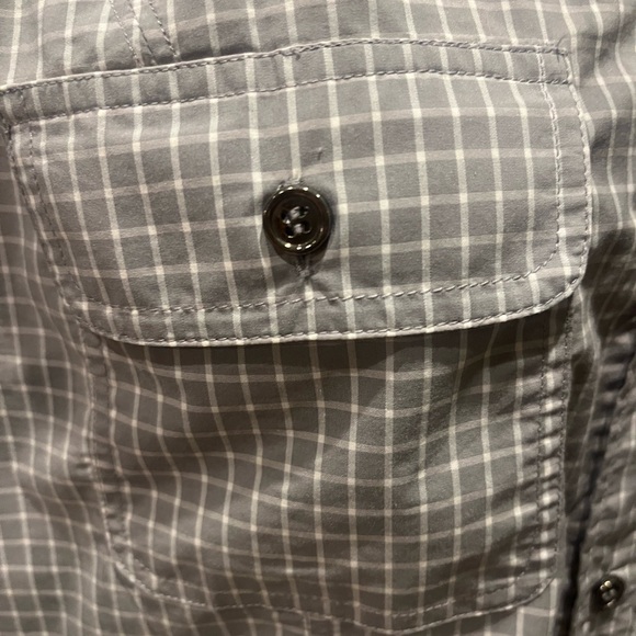 New York & Company Gray and White 3/4 Sleeve Button Down Shirt - Picture 3 of 6